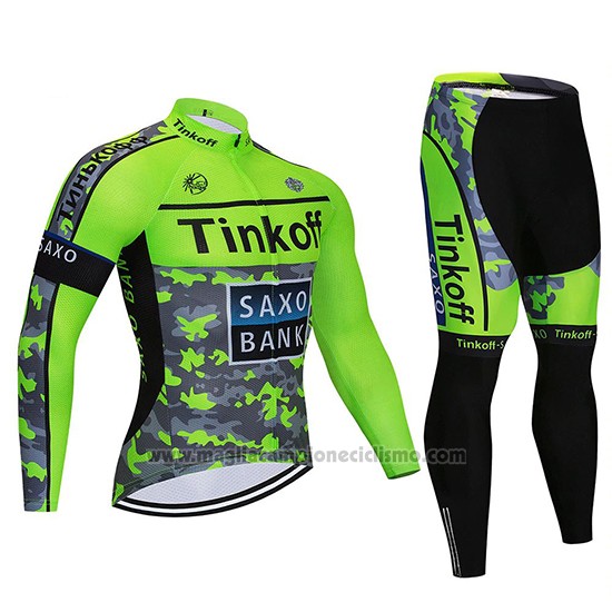 2020 Abbigliamento Ciclismo Tinkoff Saxo Bank Verde Camuffamento Manica Lunga e Salopette